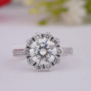 Allure Round 3.05 CTW Lab Created Diamond Halo Engagement Ring, IGI Certified Floral Design In Solid White Gold Pave Band Wedding Ring