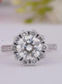 Allure Round 3.05 CTW Lab Created Diamond Halo Engagement Ring, IGI Certified Floral Design In Solid White Gold Pave Band Wedding Ring