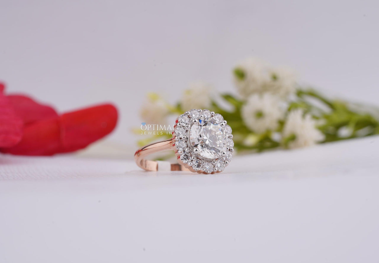 Vintage Style Lab Grown Diamond Ring 3.50 Ctw Round Cut Halo Diamond Ring IGI Certified Lab Created Rose Gold Ring Prefect For All Occasion