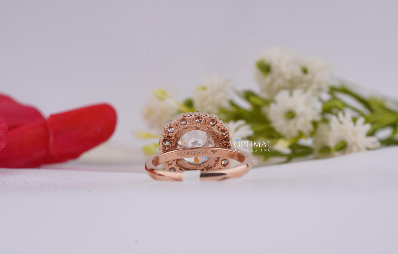 Vintage Style Lab Grown Diamond Ring 3.50 Ctw Round Cut Halo Diamond Ring IGI Certified Lab Created Rose Gold Ring Prefect For All Occasion