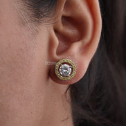 Elegant Two-Tone Lab Diamond Stud Earring 2.44 Ctw Round Sparkling Yellow Stone Encrusted Circle Drop Earring Perfect For Special Occasions