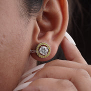 Elegant Two-Tone Lab Diamond Stud Earring 2.44 Ctw Round Sparkling Yellow Stone Encrusted Circle Drop Earring Perfect For Special Occasions