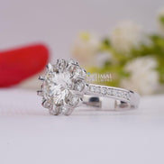 Allure Round 3.05 CTW Lab Created Diamond Halo Engagement Ring, IGI Certified Floral Design In Solid White Gold Pave Band Wedding Ring