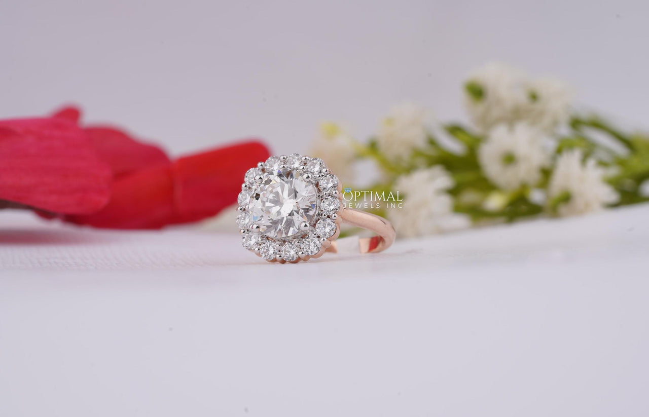 Vintage Style Lab Grown Diamond Ring 3.50 Ctw Round Cut Halo Diamond Ring IGI Certified Lab Created Rose Gold Ring Prefect For All Occasion
