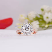 IGI Certified Round Lab Grown Diamond Ring 1.57 Ctw Round Halo Wedding Ring Lab Created Diamond Ring Rose Gold Engagement Ring Promise Ring