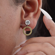 Elegant Two-Tone Lab Diamond Stud Earring 2.44 Ctw Round Sparkling Yellow Stone Encrusted Circle Drop Earring Perfect For Special Occasions
