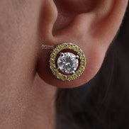 Elegant Two-Tone Lab Diamond Stud Earring 2.44 Ctw Round Sparkling Yellow Stone Encrusted Circle Drop Earring Perfect For Special Occasions