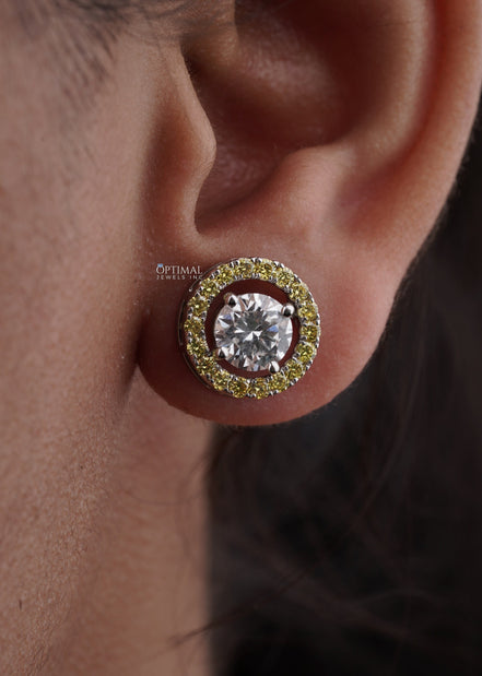 Elegant Two-Tone Lab Diamond Stud Earring 2.44 Ctw Round Sparkling Yellow Stone Encrusted Circle Drop Earring Perfect For Special Occasions