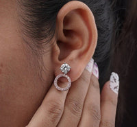Thumbnail for Round Lab Diamond Earring 2.44 Ctw Pink Halo Diamond Earring Jacket Earring White Gold Stud Earring Lab Grown Diamond Earring Gift For Women