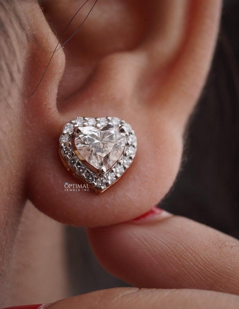Unique Heart Cut Lab Grown Diamond Earring 1.60 Ctw IGI Certified Halo Diamond Earring White Gold Earring Perfect Anniversary Gift For Wife