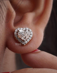 Thumbnail for Unique Heart Cut Lab Grown Diamond Earring 1.60 Ctw IGI Certified Halo Diamond Earring White Gold Earring Perfect Anniversary Gift For Wife