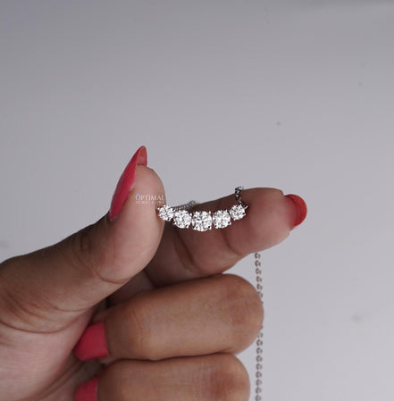 Gorgeous Five Stone Lab Grown Diamond Necklace 1.20 Ctw Round Cut Diamond White Gold 18 Inch Necklace, Perfect Wedding or Anniversary Gift